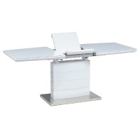 Rozkládací jídelní stůl 140+40x80x76 cm, bílé sklo, bílý vysoký lesk, broušený n HT-440 WT